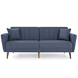 Gozos Mammo Sitzgruppe 3 Sitzer Sofa | Bettfunktion Couch besteht aus Leinenstoff | Wohnzimmermöbel Dekorative und Comfortable Sofa mit Schlaffunktion und Holzbein | 205 x 83 x 82 cm | Navy Blau