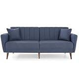 Gozos Mammo Sitzgruppe 3 Sitzer Sofa | Bettfunktion Couch besteht aus Leinenstoff | Wohnzimmermöbel Dekorative und Comfortable Sofa mit Schlaffunktion und Holzbein | 205 x 83 x 82 cm | Navy Blau