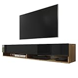 Selsey Wander - TV-Board/Fernsehschrank für Wohnzimmer hängend/stehend, optional mit LED, 180 cm breit (Holzoptik Wotan Eiche/Schwarz Hochglanz, ohne LED)