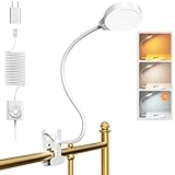 Glocusent 5 W Leselampe Bett, 36 LED Klemmlampe Bett, augenschonende Leselampe Klemme, 3 Farb- und 5 Helligkeitsstufen, ansteckbare LED Klemmleuchte mit Schwanenhals, perfekte Bettlampe Klemmleuchte