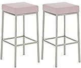 CLP 2er Set Barhocker Montreal Mit Metallgestell In Chrom-Optik I Gepolsterte Tresenstühle Mit Kunstlederbezug, Farbe:pink, Gestell Farbe:Edelstahl