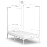 JUNZAI Himmelbett-Gestell, Bett, Bettgestell, Jugendbett, Schlafzimmer Bett, Schlafzimmer Komplett, Bed Fram, Weiß Metall 100 x 200 cm