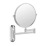 FUDGIO Schminkspiegel Wandmontage, runder Schminkspiegel 20,3 cm Badezimmerspiegel, einziehbare 360-Grad-Drehung, perfekt for Badezimmer-Eitelkeit (Color : Silver White)