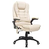 HOMCOM Massagesessel Bürosessel Bürostuhl Chefsessel Gamingsessel 6 Punkt Vibrations Massage mit Wärmefunktion Kunstleder Ledersessel drehbar (Beige)