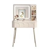 Yclty Weißer Schminktisch mit Lichtern, Moderner Schminktisch mit Spiegel und 3 Farbbeleuchtungsmodi, Schminktisch mit Schubladen und Ablageflächen für Frauen und Mädchen (Color : 80cm Table)