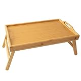 XYLUAKY Bett-Tablett Mit Griffen Und Klappbaren Beinen, Bambus Bett Tisch Bett Schreibtisch, Frühstück Im Bett Tablett Für Computer Und Telefon,Original Wood Color