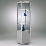 Standvitrine Vitrine stehend beleuchtet Glas abschließbar Alu Ausstellungsvitrine rollbar mit Unterschrank Staufach 40 cm breit