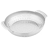 Navaris Grillschale Grillpfanne Edelstahl Schale - Gemüse Grill Pfanne Grillkorb - Großer Rost Korb - Ofen Gemüsekorb rund 23 x 23 x 5 cm