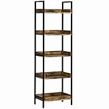 HOMCOM Lagerregal, Bücherregal mit 5 Ebenen, Standregal im Industriedesign, Hochregal mit Anti-Kipp-Schutz für Schlafzimmer, Wohnzimmer, Küche, Braun, 48 x 30 x 155 cm