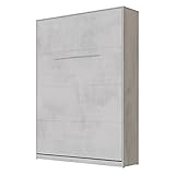 SMARTBett Standard 90x200 120x200 140x200 160x200 Komfort Lattenrost | ausklappbares Wandbett, Wandklappbett fürs Gästezimmer, Büro, Wohnzimmer, Schlafzimmer 140x200 Vertikal Komfort Beton