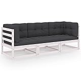 ZEYUAN 3-Sitzer-Gartensofa mit Kissen, Gartenlounge, Garden Sofa, Balkonmöbel, Gartenmöbel, Loungemöbel, Outdoor Sofa, Kiefer Massivholz