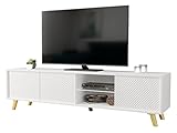 Mirjan24 TV Schrank 175 Aserinto 01, Fernsehschrank mit LED Beleuchtung, TV Lowboard mit Griffloses Öffnen, Fernsehtisch, TV Tisch, Unterschrank, TV Board, Schrank, TV Bank (weiß)