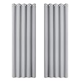 PONY DANCE Schlafzimmer Gardinen und Vorhänge Thermovorhang mit Ösen Gardienen 2-Set H 228 x B 167 cm Vorhang Grau Blickdicht Übergardinen, Silbergrau