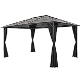 Gartenpavillon, CIADAZ Faltpavillon, Pergola, Partyzelt, Standmarkise, Sonnenzelt, Garten Pavillion, Grillpavillon, mit Vorhang Aluminium 4×3×2,6 m Schwarz