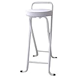 Klappbarer Barhocker für Home Küche Büro,Runder Gepolsterter Hochstuhl, Faltbarer Hocker mit Rückenlehne und Fußstütze, 1 Stück (Color : White, Size : 65cm)