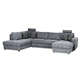 Kabs® Wohnlandschaft Timo - gemütliches XXL-Sofa in U Form mit Kopfstützen, Ottomane Links, Wohnlandschaft mit Metallfüßen & Rücken echt, Maße: 314 x 91 x 215 cm