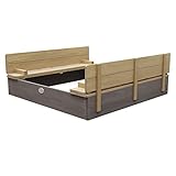 AXI Sandkasten Ella aus Holz mit Deckel XL | Sand Kasten mit Sitzbank & Abdeckung für Kinder in Grau & Braun | 120 x 120 cm