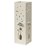 Baroni Home Schirmständer in modernen Design aus Metall mit Cat und Rain-Schnitzerei - mit 2 Haken und herausnehmbarer Regenwasserwanne für Heim- und Bürodekoration, Weiß, 15,5x15,5x49 cm