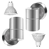 DoRight Außenwandleuchten LED Edelstahl, Moderne IP65 wasserdicht Wandleuchte Scheinwerfer, Up/Down Aussenlampe für Garten Hof Haustür inklusive 5W GU10 LED-Lampen, warmweiß (2er-Pack)