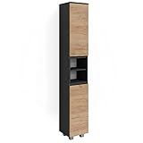 Vicco Badmöbelset J-Shape Anthrazit Eiche modern Badezimmer Schrank Spiegelschrank Midischrank Hochschrank Schranktür Schrankschublade Schrankfach Ablage Aufbewahrung (Hochschrank 30x190 cm)