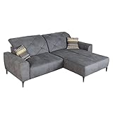 riess-ambiente.de Modernes Ecksofa Milano 262cm grau Samt Ottomane variabel inkl. Kissen verstellbare Rückenlehne