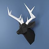 Hirsch, Hirschkopf, Yona DIY Papercraft Kit, Rehkopf, papier modell, 3D Origami Kit von Hand zusammenzubauen, Heimdekoration, Geschenk, Origami 3D, Papier Handwerk, Puzzle 3D，Deer head black white.