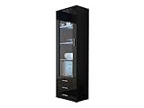 Mirjan24 Vitrine Standvitrine Soho S1, Glasvitrine, Vitrinenschrank, Hochschrank, Stauraumvitrine, Wohnzimmer Highboard Schrank (Schwarz/Schwarz Hochglanz, ohne Beleuchtung)