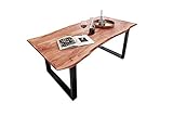 Junado Baumkantentisch Quarto 160 x 85 cm aus Akazie-Holz naturfarben, Esszimmertisch mit schwarz lackierten Beinen, Baumtisch
