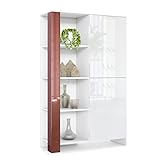 Vladon Highboard Canto, hoher Schrank mit 2 Türen und 8 Fächern, Korpus Weiß matt, Fronten Weiß Hochglanz, Dekor-Paneele Bordeaux Hochglanz (95 x 151,5 x 36 cm)