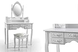 Generico Holzkonsole mit Spiegel und Hocker Design modern weiß shabby chic für Schlafzimmer und Wohnzimmer GG-3213
