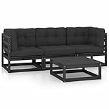 Camerina 4-TLG. Garten-Lounge-Set mit Kissen Sitzgruppe Outdoor Sitzgarnitur Garten Outdoor LoungemöBel Balkon MöBel Kiefer Massivholz