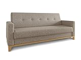 Sofa Wood mit Schlaffunktion - Schlafsofa mit Bettkasten, Bettsofa, Massivholz, Polstersofa mit Holzfüße, Couchgarnitur, Couch (Beige (Twist 02))