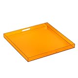 MUKEEN Oversize King Size Extra Size Acryl Serviertablett mit Griffen, 61x61 cm, auslaufsicher, dekorative Tabletts, Arbeitsplatten-Organizer für Ottomane, Sidetable, Butler (durchscheinendes Orange)