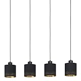 EGLO Pendelleuchte Esteperra, 4 flammige Hängelampe Vintage, Retro, Hängeleuchte aus Stahl und Textil in Schwarz, Gold, Esstischlampe, Wohnzimmerlampe hängend mit E27 Fassung, L 94 cm