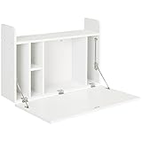 HOMCOM Wandtisch klappbar Wandklapptisch Schreibtisch mit Regalen großer Stauraum Computertisch Bürotisch Esstisch Modernes Design Spanplatte Weiß 77 x 20 x 51 cm