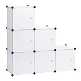 WOLTU Garderobenschrank DIY Kleiderschrank Regalsystem Steckregal Aufbewahrung Lagerregal Bücherregal mit Tür, 6 Fächer, Kunststoff, 96x30x96cm(BxTxH), Weiß SR0056ws