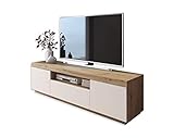 Yoshi TV-Schrank Eiche Wotan weiße Fronten Fernsehschrank mit Schubladen und Push to Open System TV- Bank, Sideboard Lowboard Wohnwand