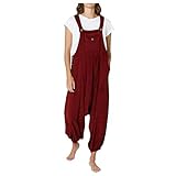 CGGMVCG - Damen-Jumpsuit mit Knopfriemen, modisch, lässig, mit Tasche, für den Sommer, Rot -, L