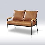 TUKAILAi Loveseat Sofa Kunstleder Weiches Loungesofa 2-Sitzer mit massiver Holzarmlehne und Metallrahmen Couches für Wohnzimmer Empfang Büromöbel Hellbraun