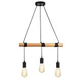 FORCOSO Pendelleuchte Holz 3-flammig, Vintage Holz Hängelampe, Pendelleuchte Esstisch Holz Rustikal, Retro Design Lampe Esstisch mit E27 Fassung für Wohnzimmer Schlafzimmer Esszimmer(Ohne Glühbirne)