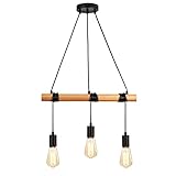 FORCOSO Pendelleuchte Holz 3-flammig, Vintage Holz Hängelampe, Pendelleuchte Esstisch Holz Rustikal, Retro Design Lampe Esstisch mit E27 Fassung für Wohnzimmer Schlafzimmer Esszimmer(Ohne Glühbirne)