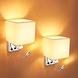 OurLeeme Bedside Wandleuchte Lampenschirm, 2 in 1 LED Leselampe Moderne Hotel Schlafzimmer Wandleuchte2 Kippschalter für Wohnzimmer Schlafzimmer,2pcs(ohne Glühbirne)