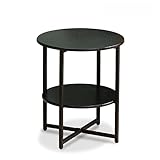 monque Einfacher Kleiner Couchtisch, Beistelltisch Mit Regal, Sofatisch Aus Eisen Für Schlafzimmer, Balkon, Arbeitszimmer, Runder Beistelltisch Mit Aufbewahrung, 40 X 47 cm(Size:40 * 47CM,Color:E)