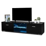 Lingula TV-Schrank LED-TV-Ständer, Entertainment-Center mit 2 Schubladen und Glasböden, moderner Medienkonsolen-TV-Ständer Lowboards