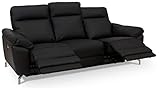 Ibbe Design Schwarz Leder 3er Sitzer Relaxsofa Couch mit Elektrisch Verstellbar Relaxfunktion Heimkino Sofa Doha mit Fussteil, Federkern, 222x96x101 cm