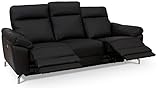 Ibbe Design Schwarz Leder 3er Sitzer Relaxsofa Couch mit Elektrisch Verstellbar Relaxfunktion Heimkino Sofa Doha mit Fussteil, Federkern, 222x96x101 cm