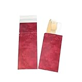500 Serviettentaschen Bestecktaschen Sacchettos FSC 250x85mm verschließbar Bordeaux inkl. Tissue Serviette 33x33cm weiß