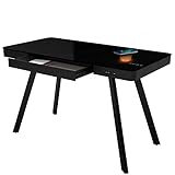 ATLASIO Designer-Schreibtisch mit Bluetooth-Lautsprechern & Wireless Charger, Schreibtisch 120x60 cm mit smartem Touchpad, USB- & AUX-Anschluss, für Home-Office & Büro, schwarz