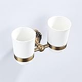 Antik Set Bronze Toilettenpapierrollenhalter Badezimmer Dusche Seifenschale Bademantel Haken WC Bürstenhalter Handtuchring Seifenkorb (Doppelbecherhalter)