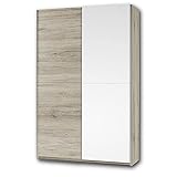 Stella Trading FAST Eleganter Kleiderschrank / Garderobenschrank mit viel Stauraum - Vielseitiger Schwebetürenschrank in San Remo Optik, weiß - 125 x 195 x 38 cm (B/H/T)